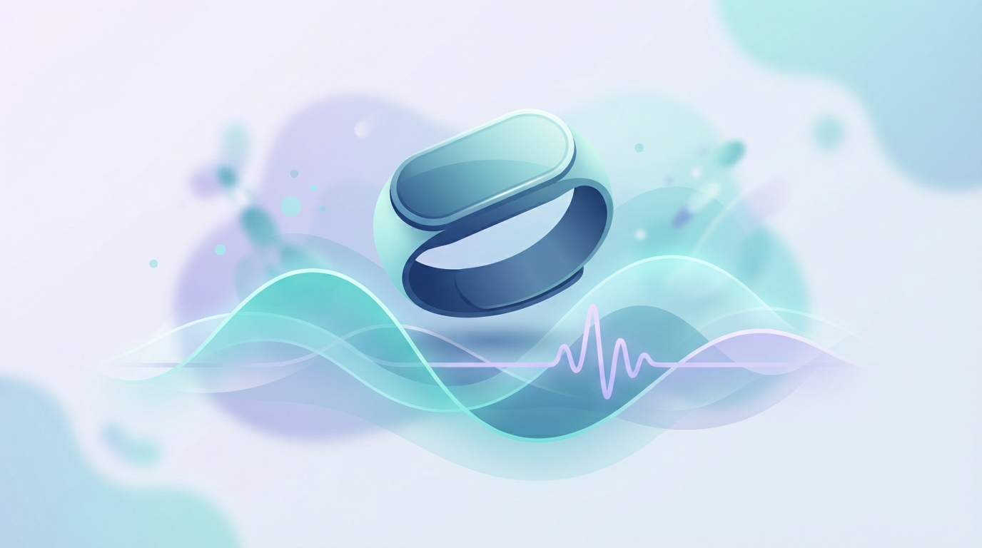 Illustration of a fitness band above wave and heartbeat lines, suggesting sleep and activity tracking.