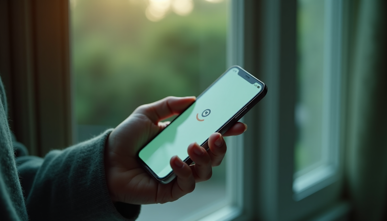 A hand holding a phone with a messaging app open.