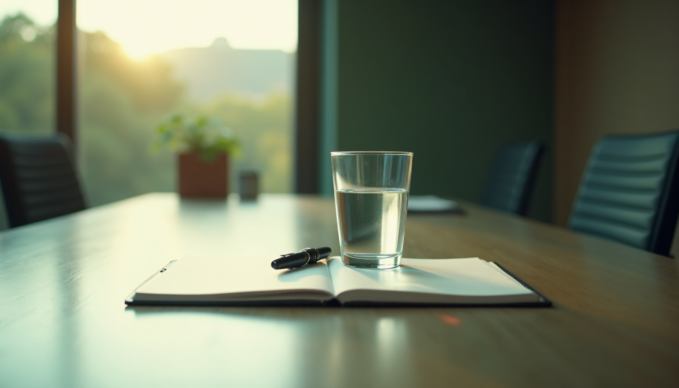 A minimalist corporate boardroom setting.