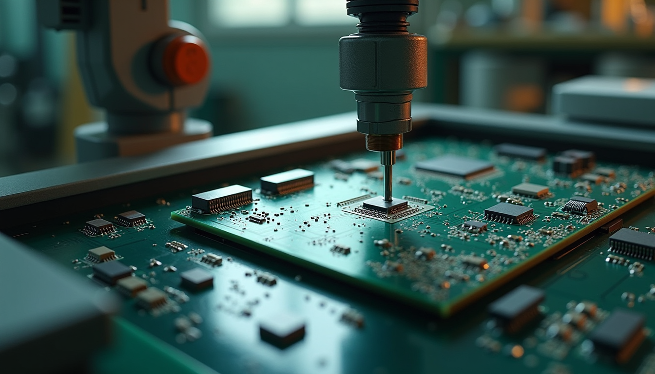 Circuit board assembly in a factory.